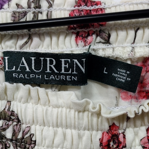 Lauren Ralph Lauren Floral Babydoll Top Women's L Cream Red Cottagecore Peasant - Picture 7 of 8